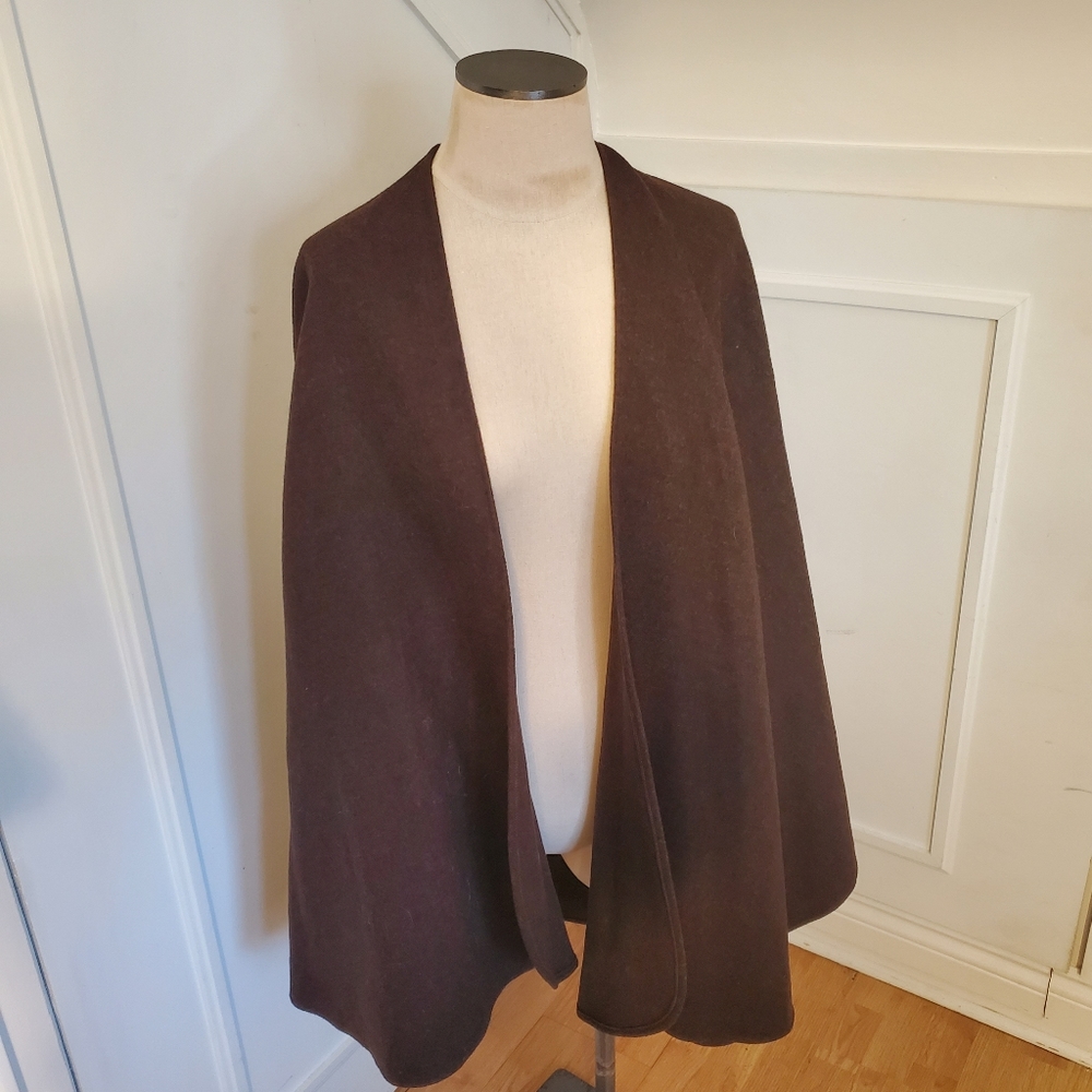 Vintage Canada Chocolate Minimalist Doen Old Money Poncho Cape Rich Wool Heavy - Picture 4 of 12